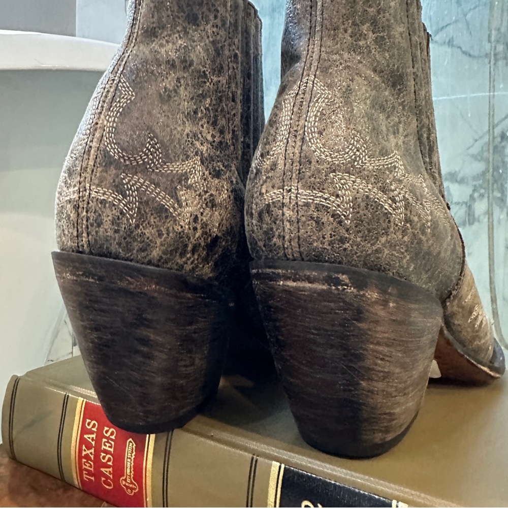 Lucchese Brown Distressed Leather Western Ankle Boots Womens 9 M - Picture 6 of 12